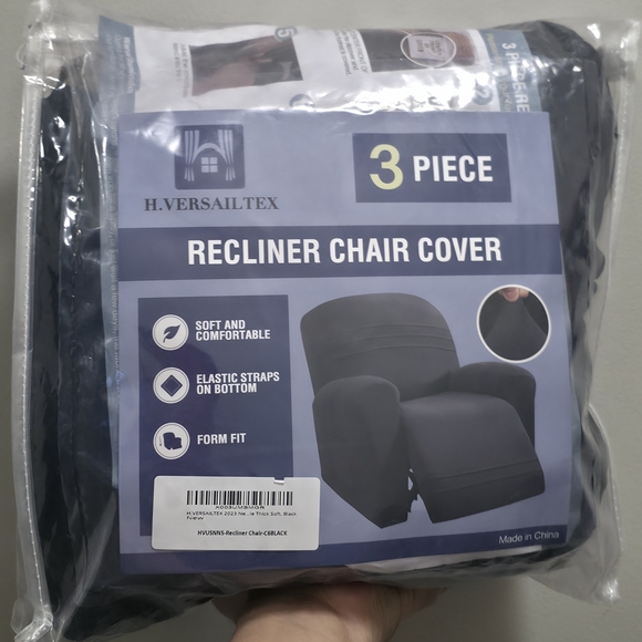 H.VERSAILTEX 3-Piece Recliner Chair Cover | Soft Stretch | Black | New - Picture 3 of 3